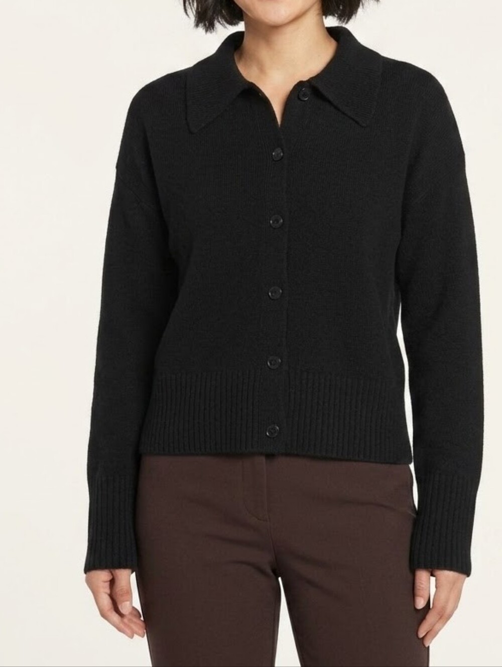 NEW Banana Republic Cozy Polo Cardigan Sweater In Black Size Medium